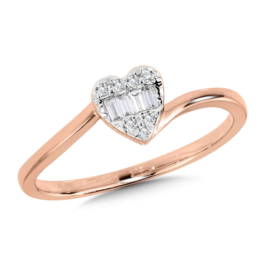 10K Rose Gold Baguette Diamond Heart Ring