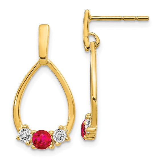 10k Yellow Gold Ruby and White Sapphire Earrings