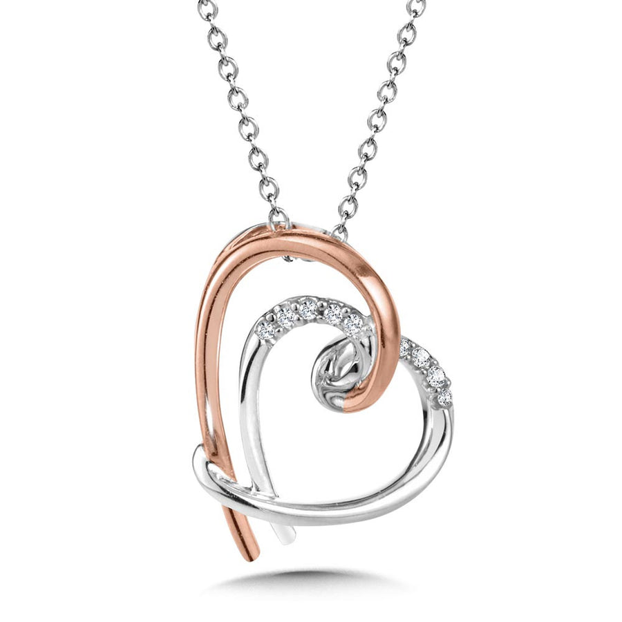 10K White and Rose Gold 0.03ct Diamond Heart Necklace