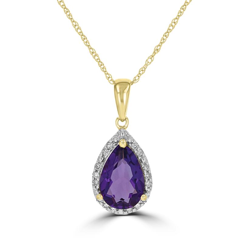 14K Yellow Gold Amethyst and Diamond Necklace
