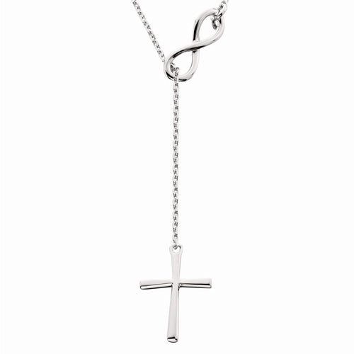 Sterling Silver Lariat Infinity and Cross Necklace
