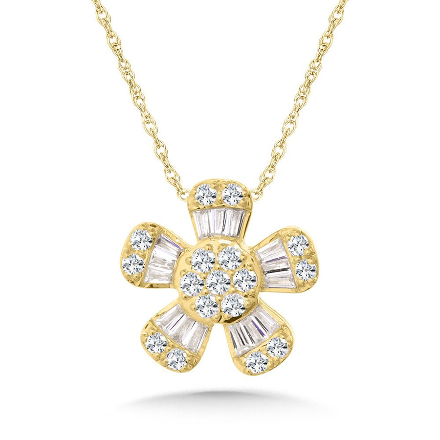 14K Yellow Gold 0.50ct. Flower Pendant on 18