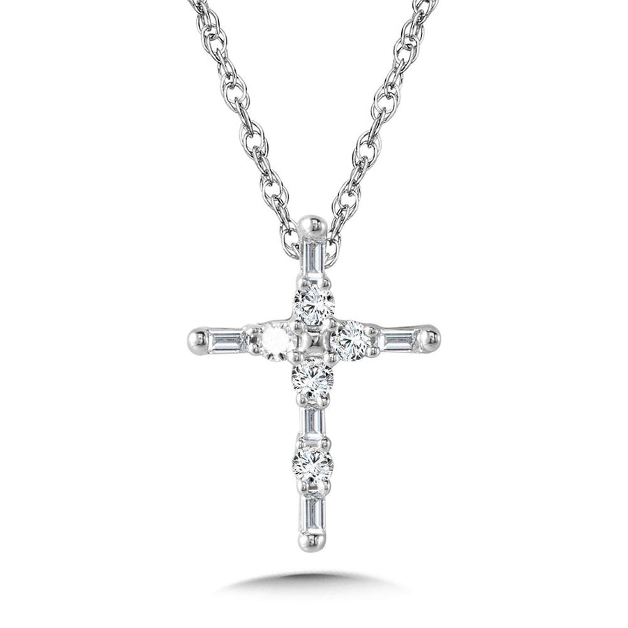 10K White Gold 0.10ct Diamond Cross Necklace