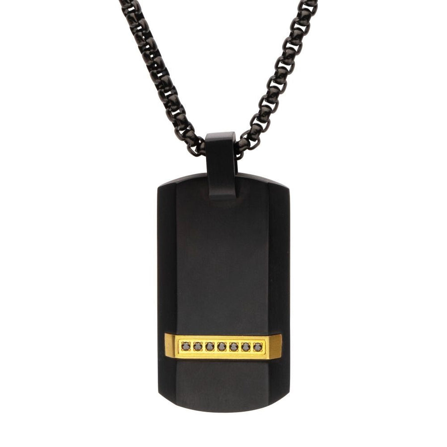 Black IP Steel Genuine Black Sapphire Gem Dog Tag