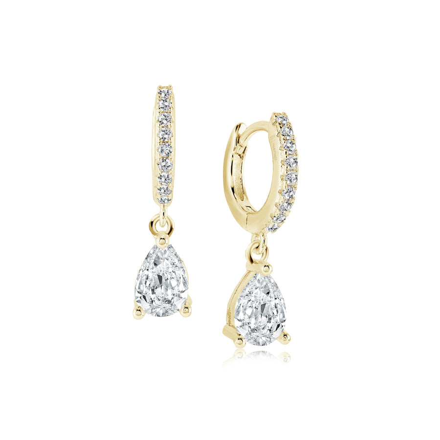 Stainless Steel Gold IP Pear Drop Cubic Zirconia Earrings