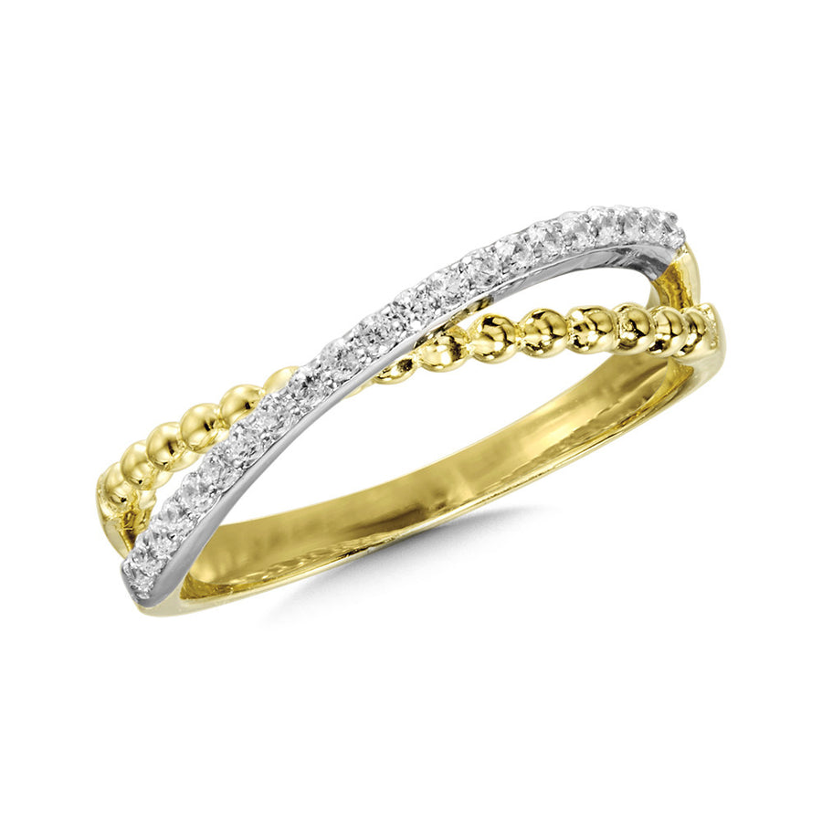 14K Two Tone Gold Criss Cross 0.16ctw Diamond Ring