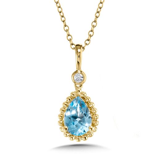 14K Yellow Gold Swiss Blue Topaz and Diamond Necklace