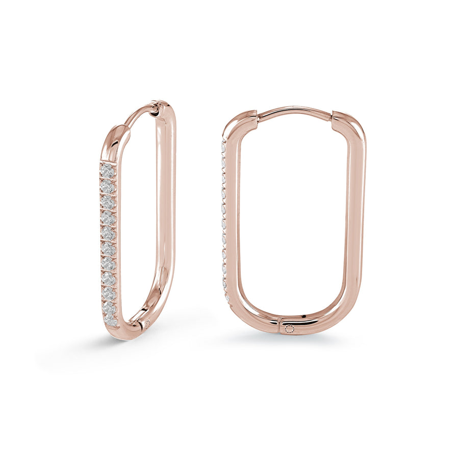 Stainless Steel Rose-IP Cubic Zirconia 26.2mm Eternity Oval Hoop Earrings