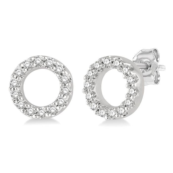 10K White Gold Diamond Circle Earrings