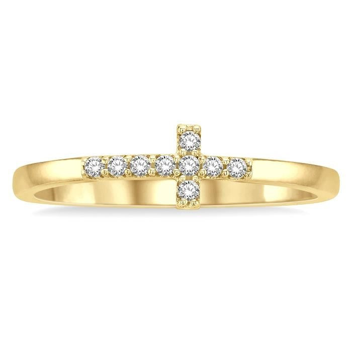 10K Yellow Gold 0.10ctw Diamond Cross Ring