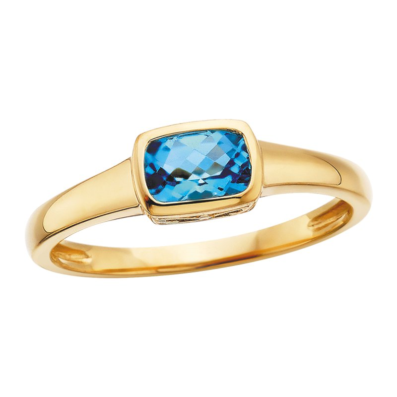 Yellow Gold Bezel Blue Topaz Ring