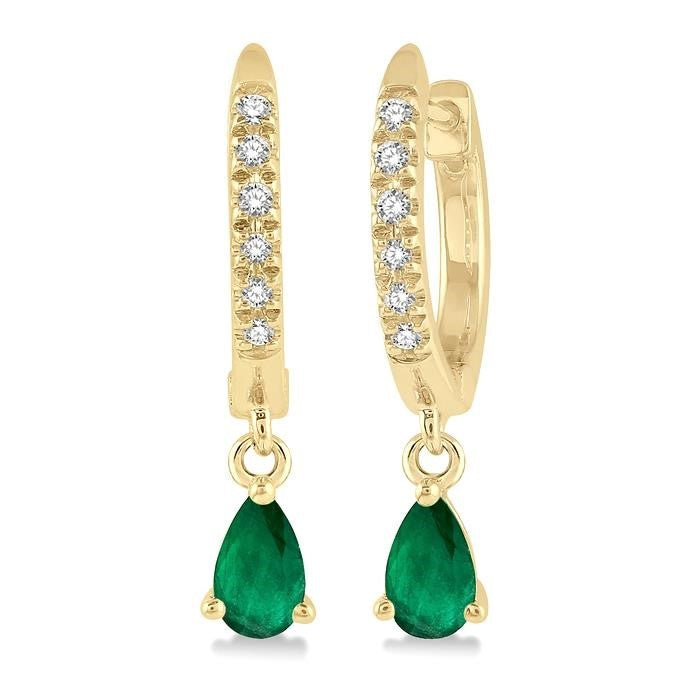 10K Yellow Gold Emerald and Diamond Earrings