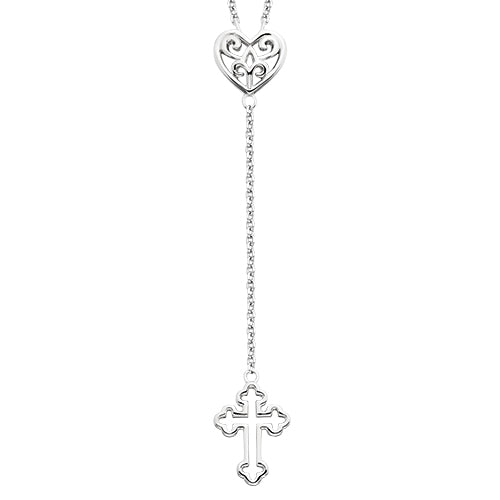Sterling Silver Heart & Cross Y Necklace