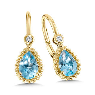 14K Yellow Gold Diamond and Blue Topaz Earrings