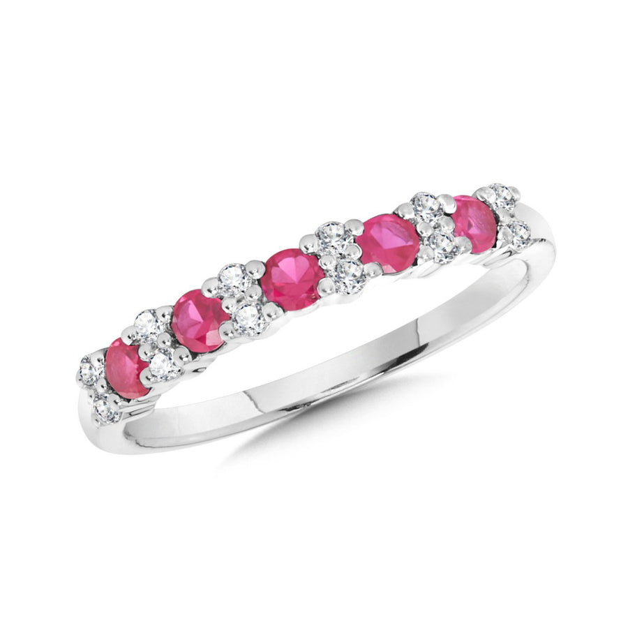 14K White Gold Ruby and 0.14ctw Diamond Ring