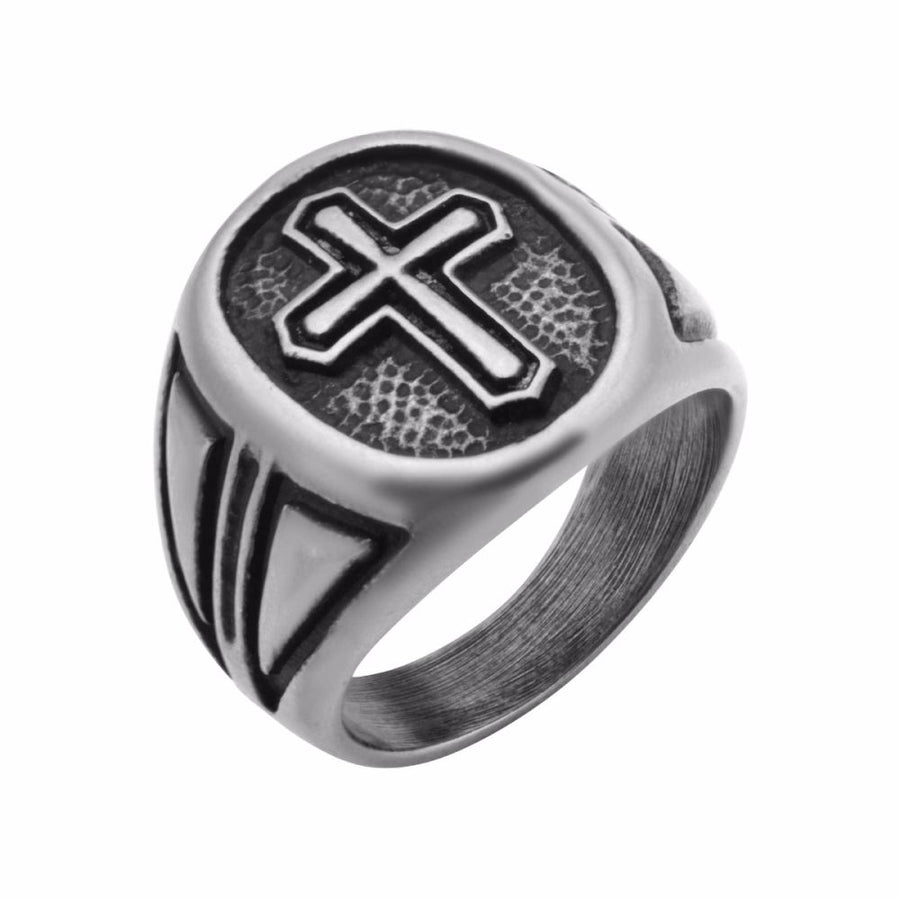 Antique Stainless Steel Cross Ring