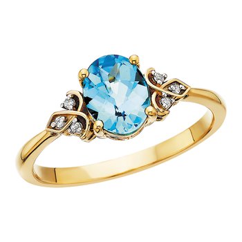 10K Yellow Gold Blue Topaz and 0.03ct. Diamond Rin