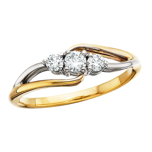 14K TwoTone Gold Three Stone Diamond Ring