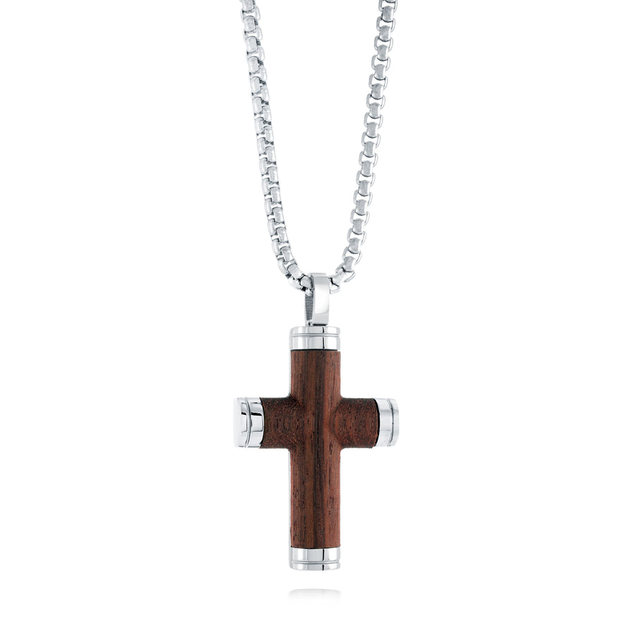 Stainless Steel Wood Inlay Cross on 22