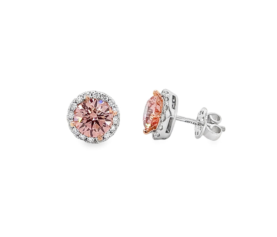14k WG Lab Grown Pink and White Diamond Stud Earrings
