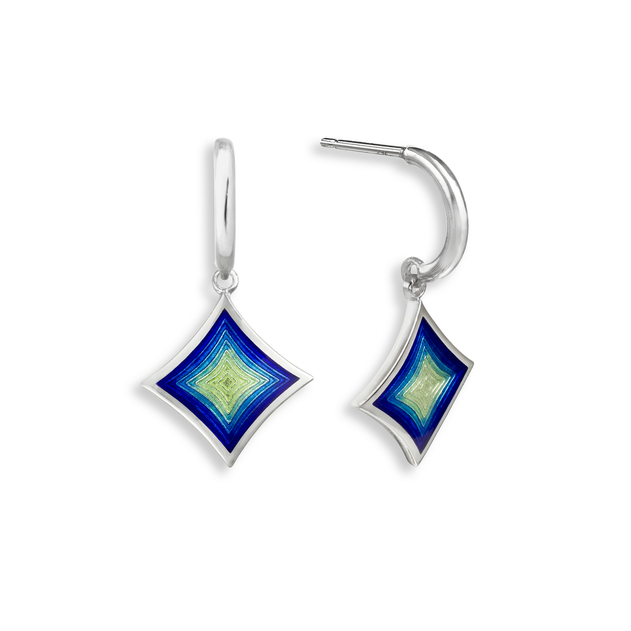 Sterling Silver Enameled Blue and Yellow Earrings