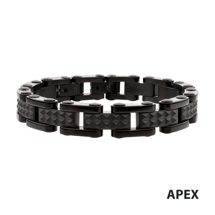 Black IP Steel with Matte Finish Pyramid Stud Pattern & High Polished Finish Link Bracelet