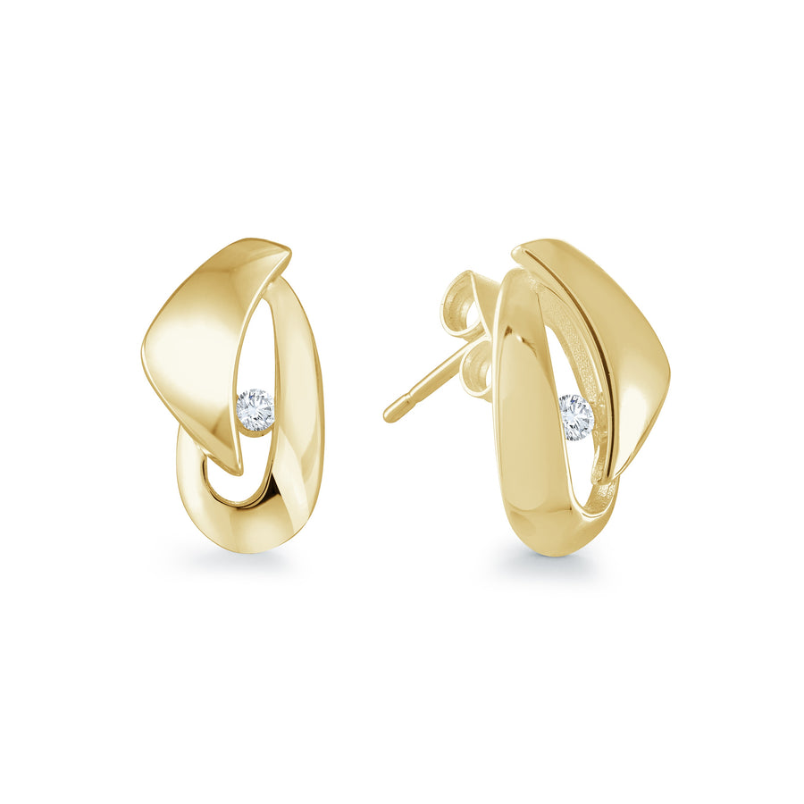 Stainless Steel Gold IP Cubic Zirconia Post Earrings