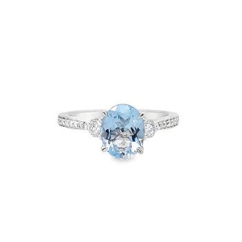 14K White Gold Aquamarine and Diamond Ring