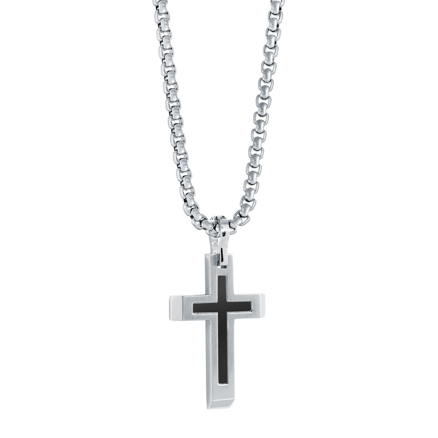 Stainless Steel Black IP Matte Center Cross on 22