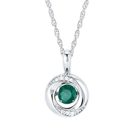 Sterling Silver Shimmering Emerald Necklace with 0.03ct Diamonds on an 18