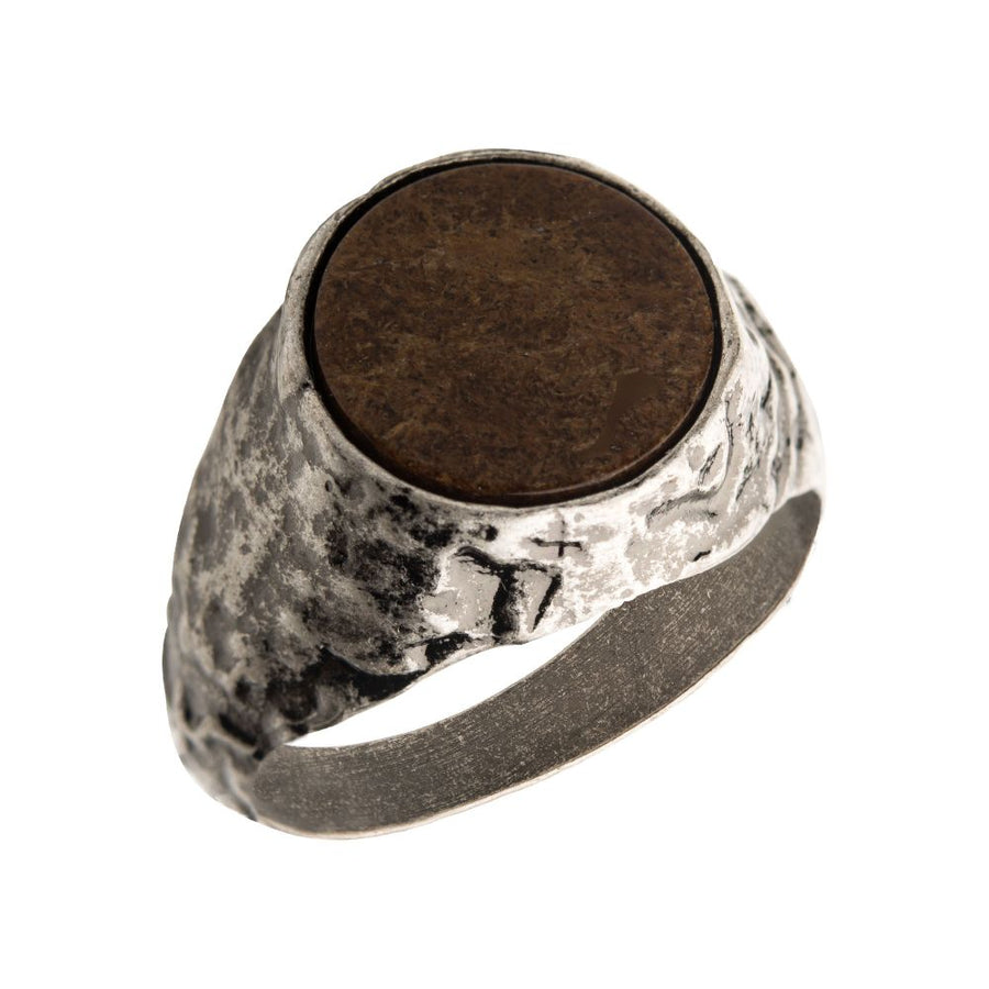 Stainless Steel Silver IP with Bronze Stone Ring