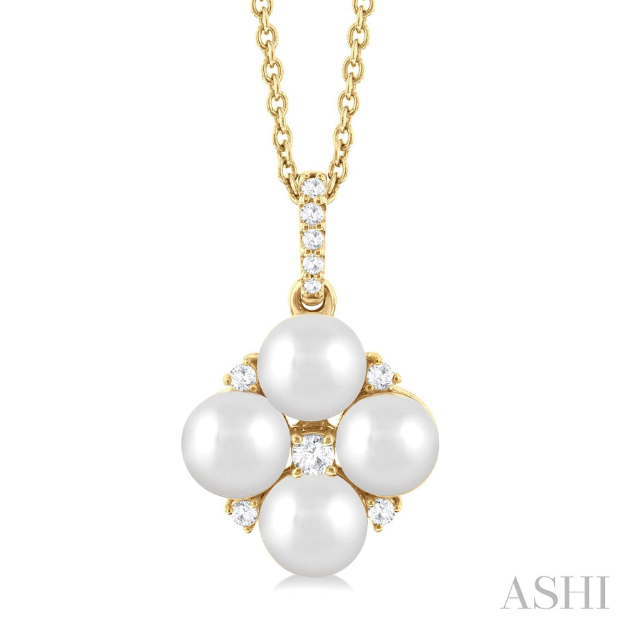 10K Yellow Gold Pearl and Diamond Necklace