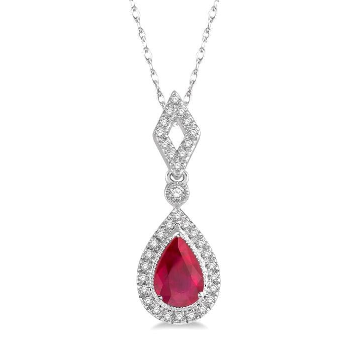 10K White Gold Ruby and Diamond Necklace