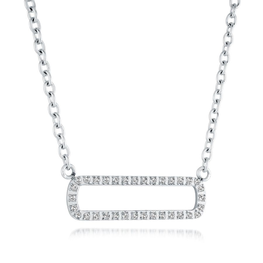 Stainless Steel Cubic Zirconia Oval Bar 18-20