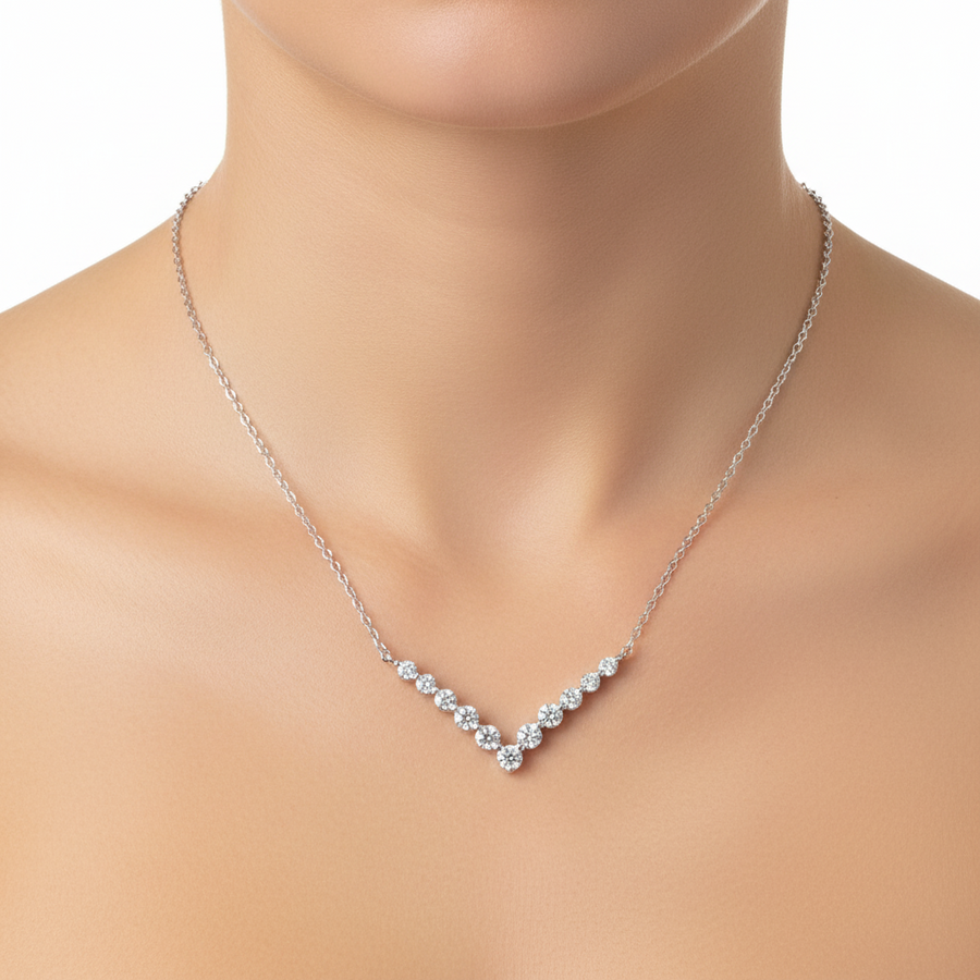 10K White Gold Diamond Chevron Necklace