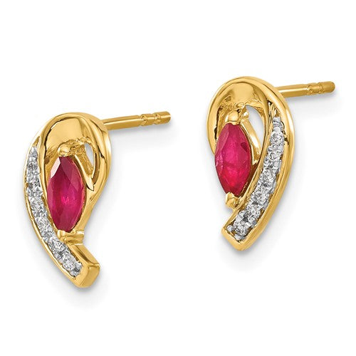 10K Yellow Gold Ruby and Diamond Earings