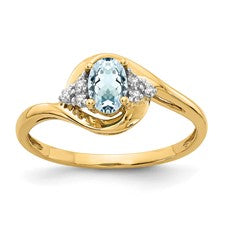 14K Yellow Gold Aquamarine and Diamond Ring