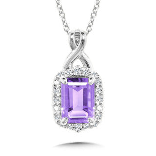 14K White Gold Amethyst and 0.10ct.Diamond Necklace