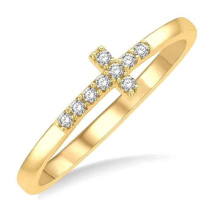 10K Yellow Gold 0.10ctw Diamond Cross Ring