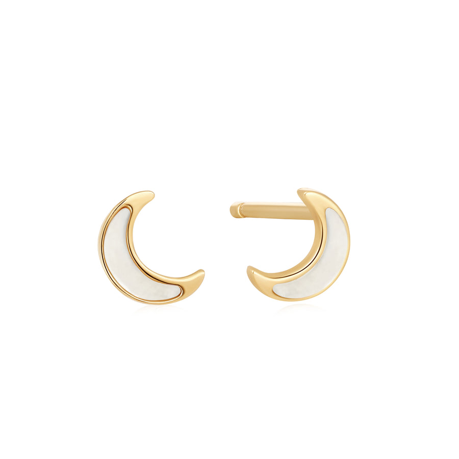14K Gold Opal Moon Stud Earrings