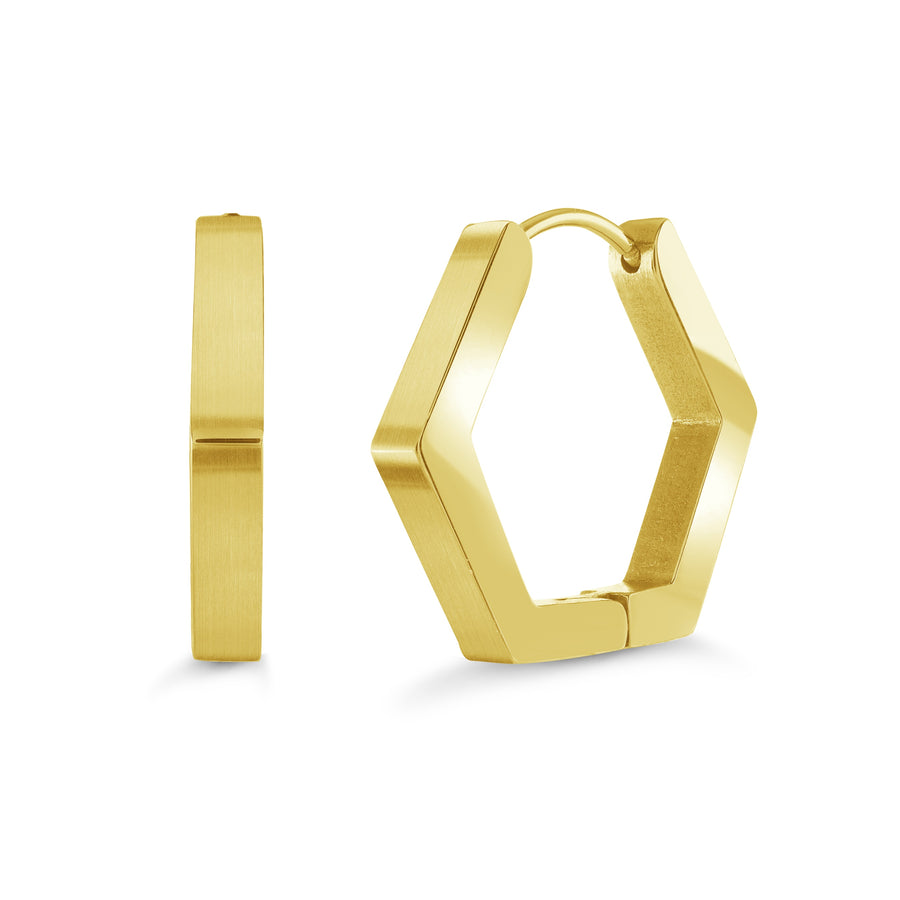 Stainless Steel Gold IP Hexagon Hoop Earrings