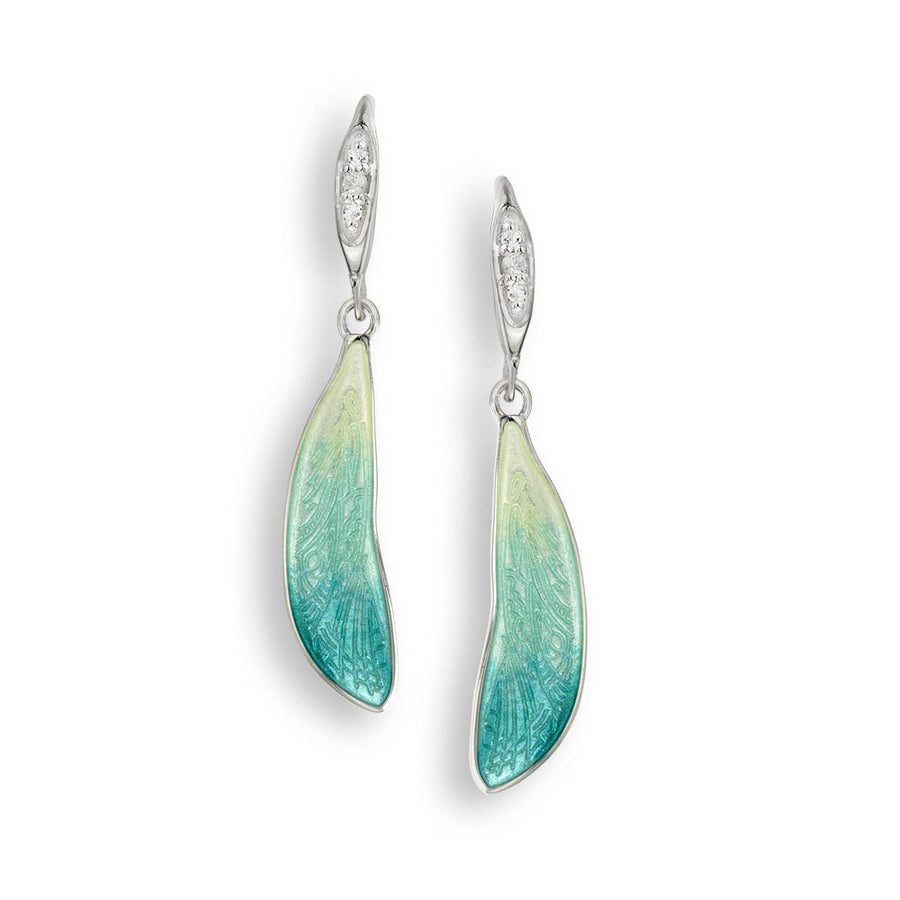 Sterling Silver Blue and Green Enameled and White Sapphire Dragonfly Wing Earrings