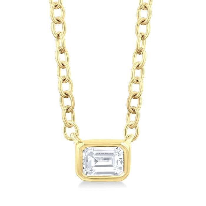 10K Yellow Gold Bezel Set Emerald Cut Diamond Necklace