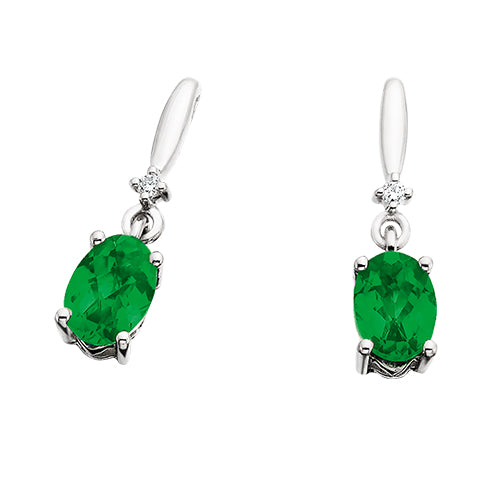 10K White Gold Created Emerald and Diamond Earrings