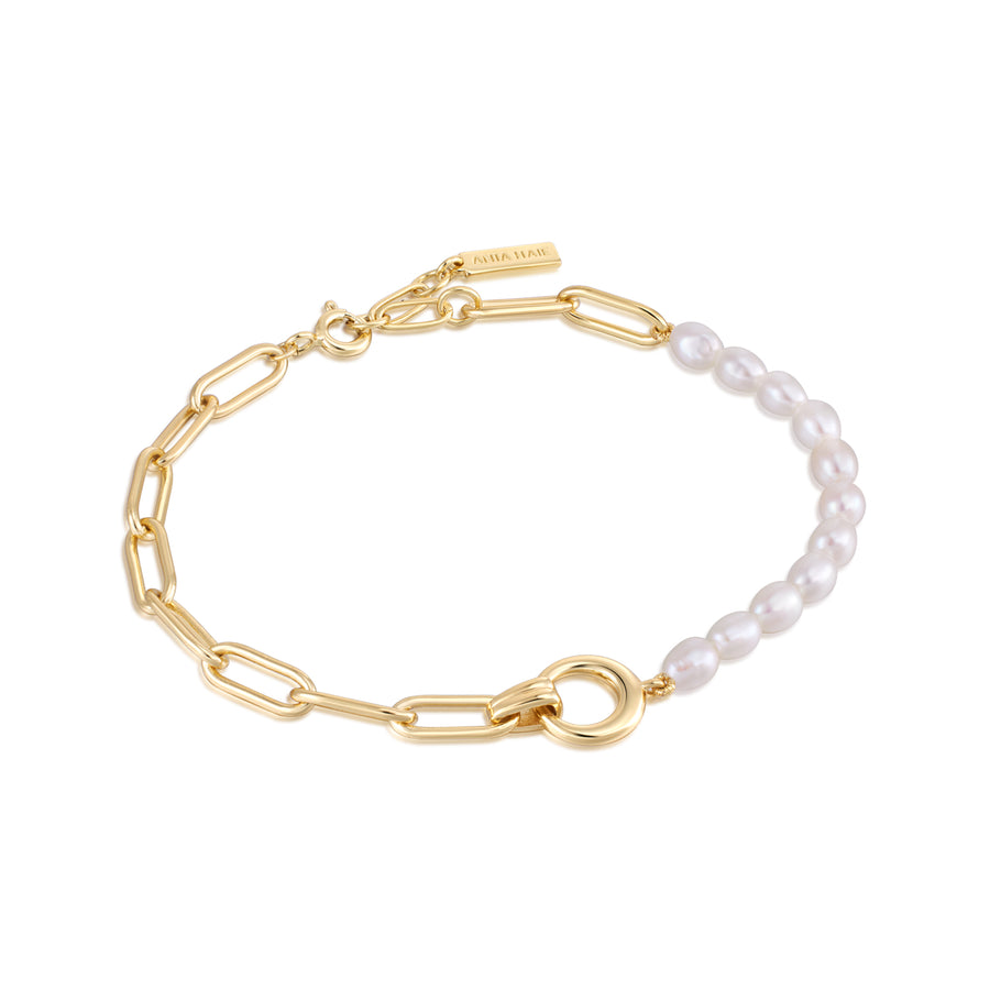 Sterling Silver Gold Plated Pearl Chunky Chain Bracelet