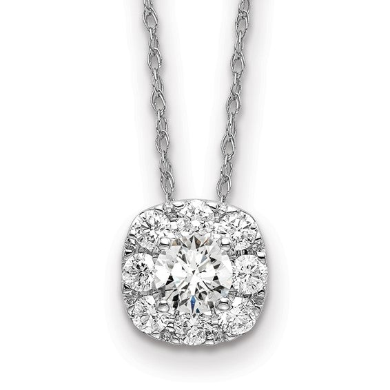 14K White Gold Lab Grown Diamond Cushion Halo Necklace