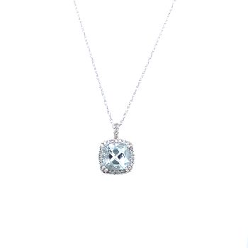 10K White Gold Aquamarine and Diamond Pendant on an 18