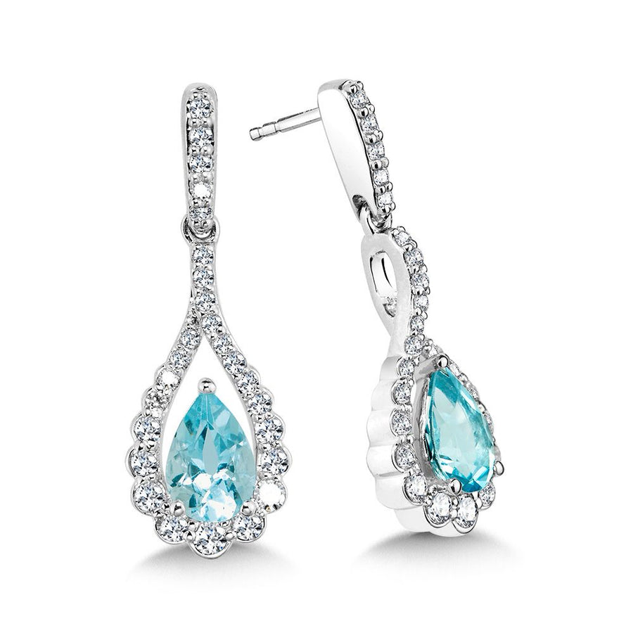 14K White Gold Aquamarine and 0.33ctw Diamond Earrings