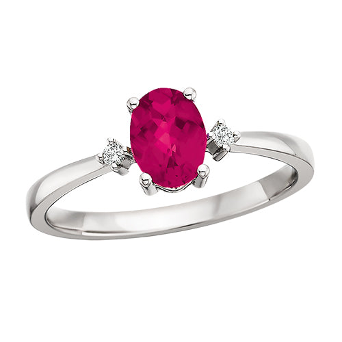 10K White Gold Created Ruby and Diamond Ring