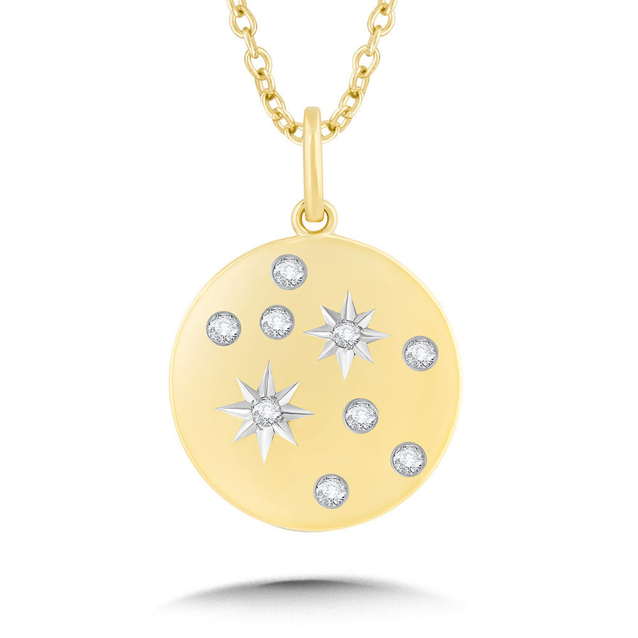 10K Yellow Gold Round Scattered Diamond & Star Necklace
